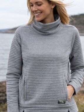 Soft pullover from L.L. Bean. Light gray ribbed knit with subtle texture. Comfor